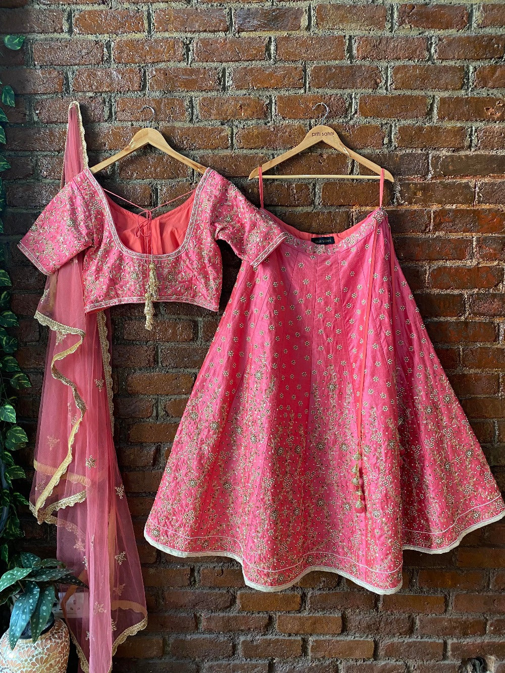 Blush Pink Raw Silk Bridal Hand Embroidered Lehenga Set - lehenga dress