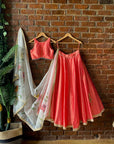 Coral Lehenga Set with Hand Painted Dupatta - lehenga design