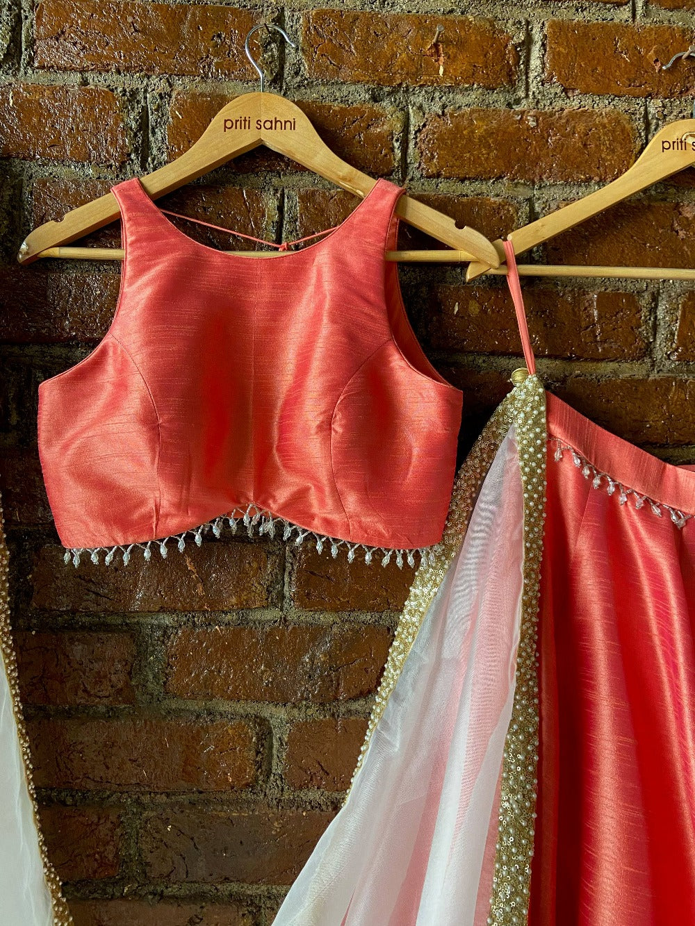 Coral Lehenga Set with Hand Painted Dupatta - lehenga design