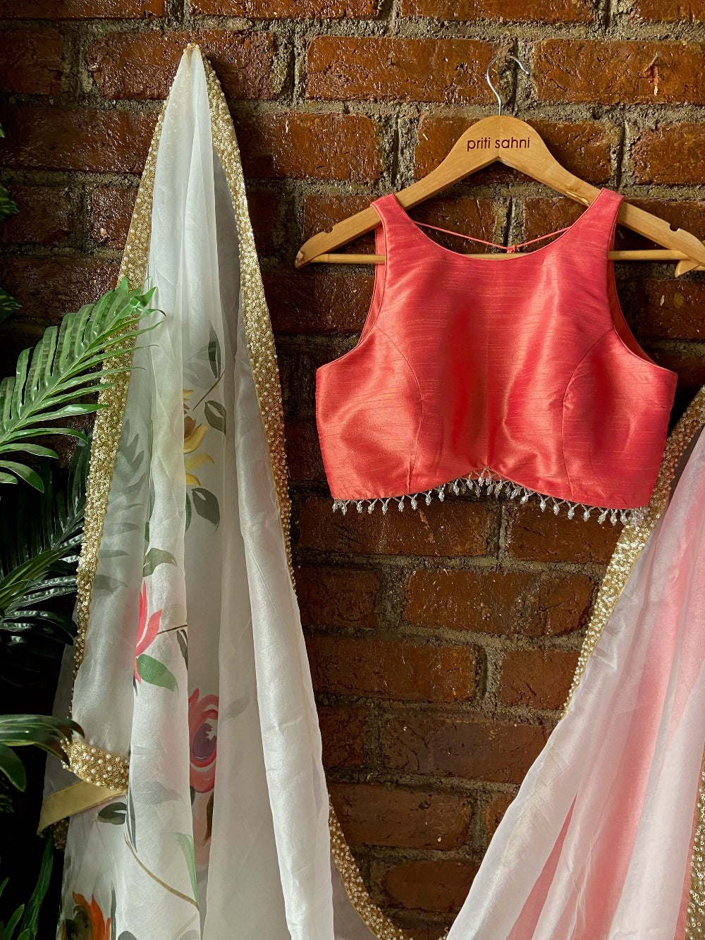 Coral Lehenga Set with Hand Painted Dupatta - lehenga design