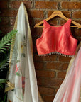 Coral Lehenga Set with Hand Painted Dupatta - lehenga design