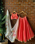 Coral Lehenga Set with Hand Painted Dupatta - lehenga design