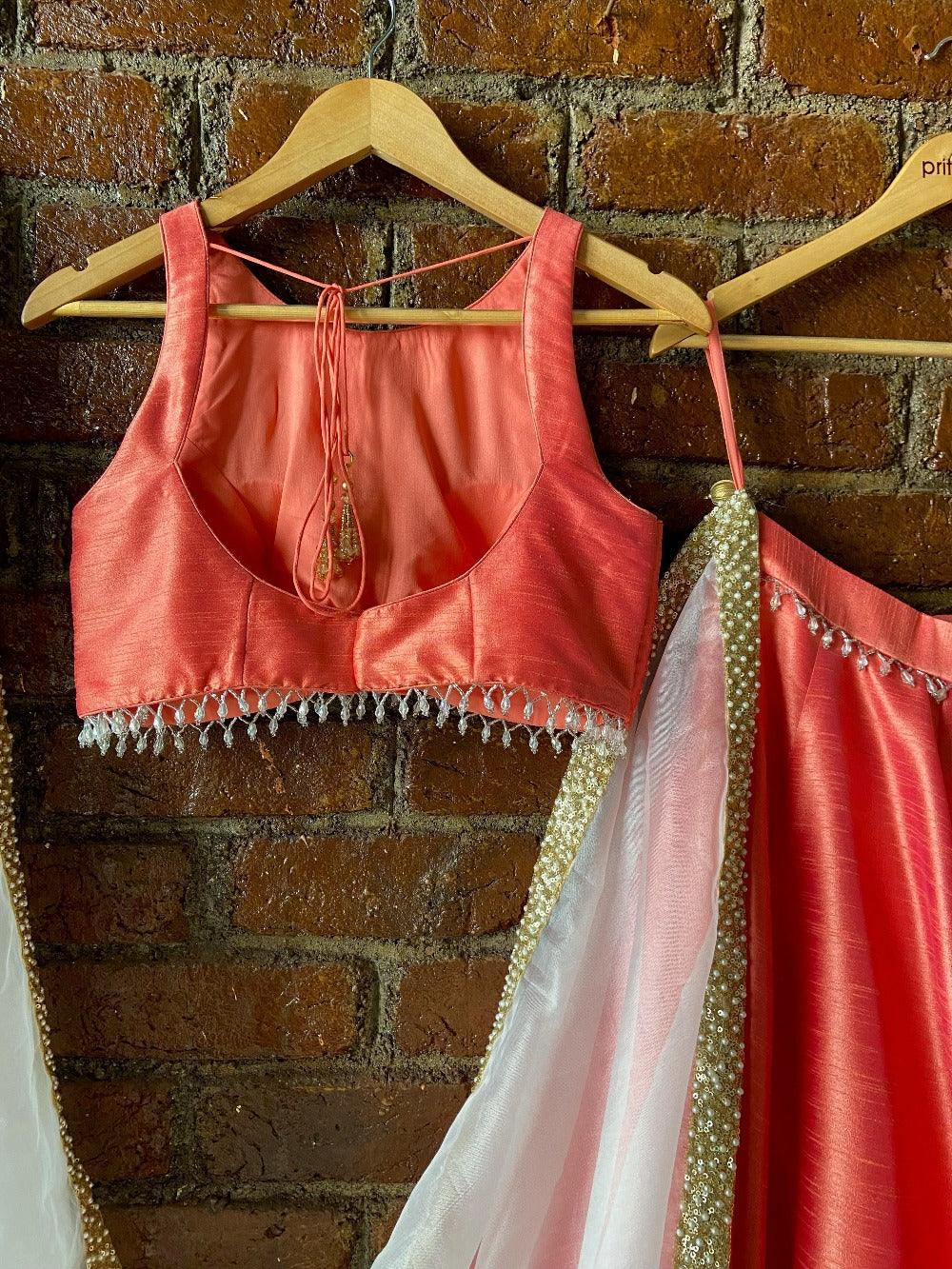 Coral Lehenga Set with Hand Painted Dupatta - lehenga design