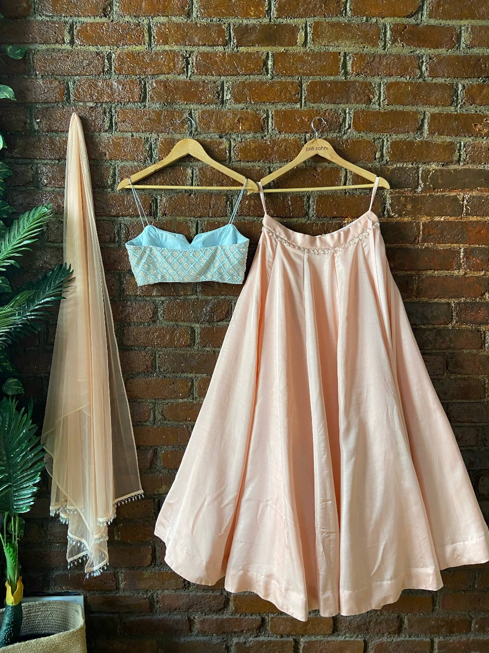 Peach and Powder Blue Lehenga Set - indian garb