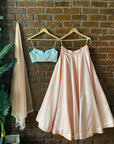 Peach and Powder Blue Lehenga Set - indian garb