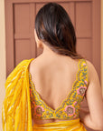 Yellow Georgette Four Layer Frill Saree and Blouse - indian saree dress