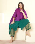 Shaded Dark Purple and Emerald Green Sleeve Kaftan Set - indian trendy dresses