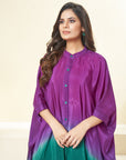Shaded Dark Purple and Emerald Green Sleeve Kaftan Set - indian trendy dresses