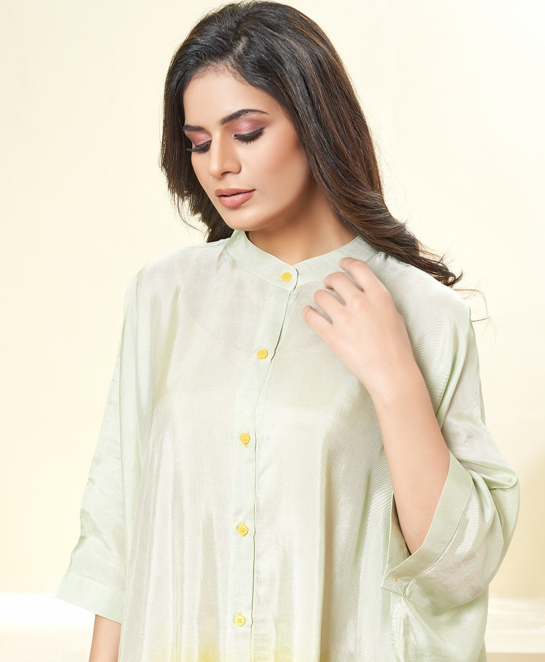 Shaded Pista Green and Yellow Sleeve Kaftan Set - indian trendy outfits