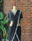 Black Ruffle Saree with Mirror Embroidery - Saree USA