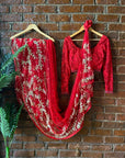 Red Bridal Hand Embroidered Saree - indian bridal wear
