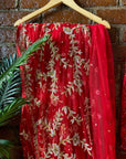Red Bridal Hand Embroidered Saree - indian bridal wear