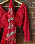 Red Bridal Hand Embroidered Saree - indian bridal wear