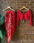 Red Bridal Hand Embroidered Saree - indian bridal wear