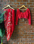 Red Bridal Hand Embroidered Saree - indian bridal wear