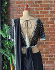 Black Ruffle Saree with Mirror Embroidery