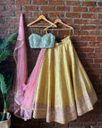 Yellow Brocade and Mint Green Lehenga Set - india lehenga