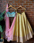 Yellow Brocade and Mint Green Lehenga Set - india lehenga
