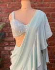 Mint Green Pre-Stitched Ruffle Saree - indian ethnic wear