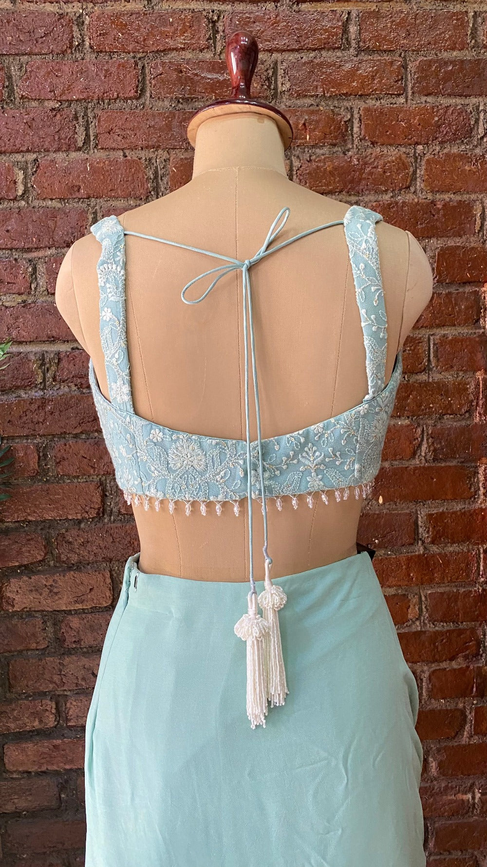 Mint Green Pre-Stitched Ruffle Saree - indian ethnic wear