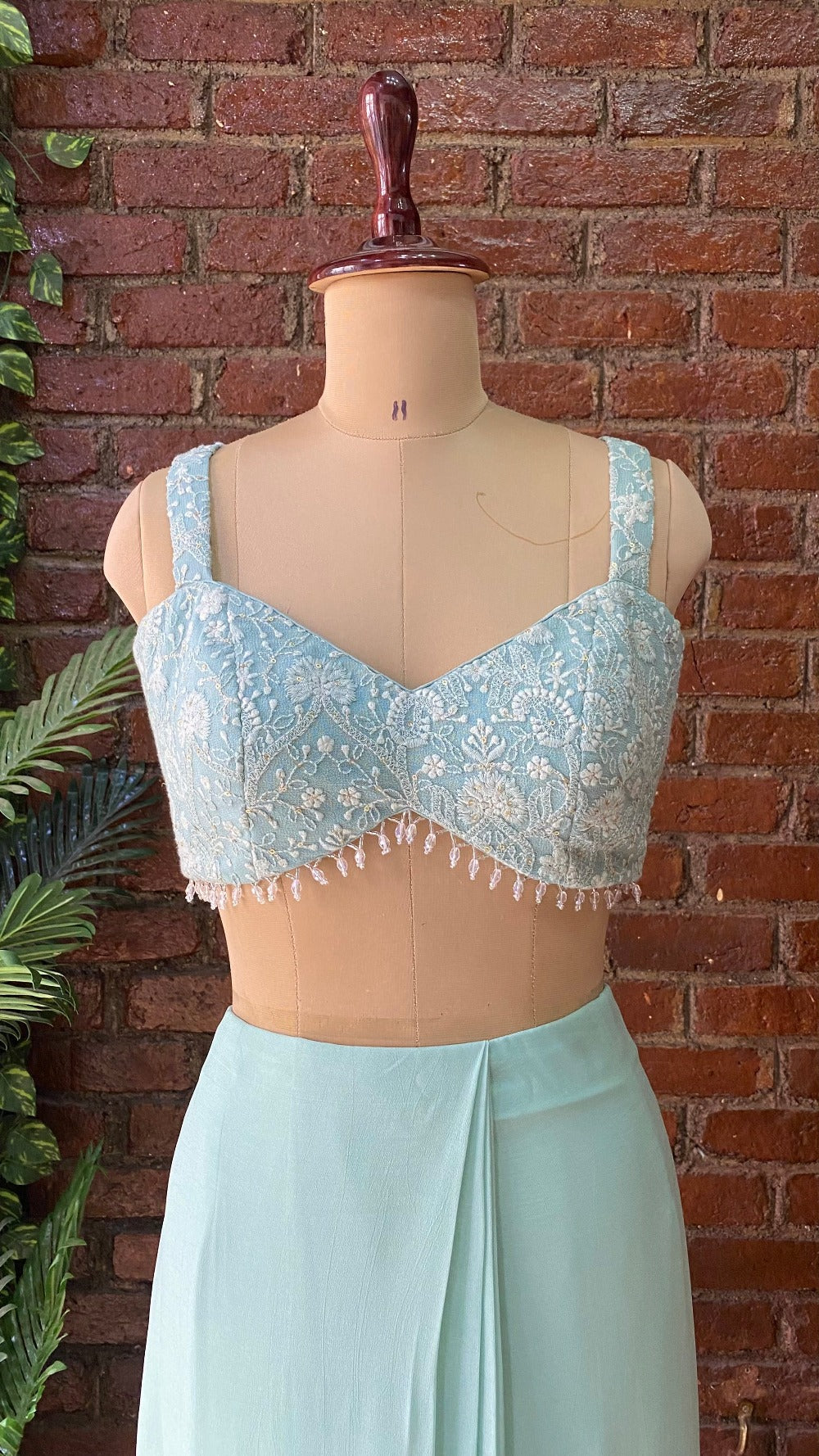 Mint Green Pre-Stitched Ruffle Saree - indian ethnic wear