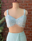 Mint Green Pre-Stitched Ruffle Saree - indian ethnic wear