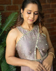 Mauve Mirror Work Jumpsuit - indian trendy dress