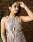 Mauve Mirror Work Jumpsuit - indian trendy dress