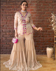 Beige Organza Peplum Top and Sharara Set - india dress for ladies