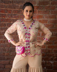 Beige Organza Peplum Top and Sharara Set - india dress for ladies