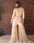 Beige Organza Peplum Top and Sharara Set - india dress for ladies
