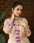 Beige Organza Peplum Top and Sharara Set - india dress for ladies