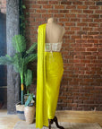 Yellow Satin Silk Draped Saree with Corset - sari indian outfit