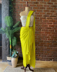 Yellow Satin Silk Draped Saree with Corset - sari indian outfit