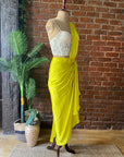 Yellow Satin Silk Draped Saree with Corset - sari indian outfit