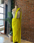 Yellow Satin Silk Draped Saree with Corset - sari indian outfit