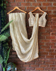 Creme Tissue Embroidered Saree - indian outfit saree