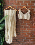 Creme Tissue Embroidered Saree - indian outfit saree