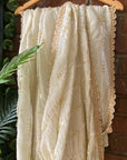 Creme Tissue Embroidered Saree - indian outfit saree