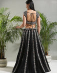 Black Thread and Mirror Hand Embroidered Lehenga Set - lehenga