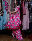 Fuchsia Pink Floral Draped Skirt and Cape Set - floral dress