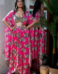 Fuchsia Pink Floral Draped Skirt and Cape Set - floral dress
