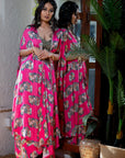Fuchsia Pink Floral Draped Skirt and Cape Set - floral dress