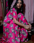 Fuchsia Pink Floral Draped Skirt and Cape Set - floral dress