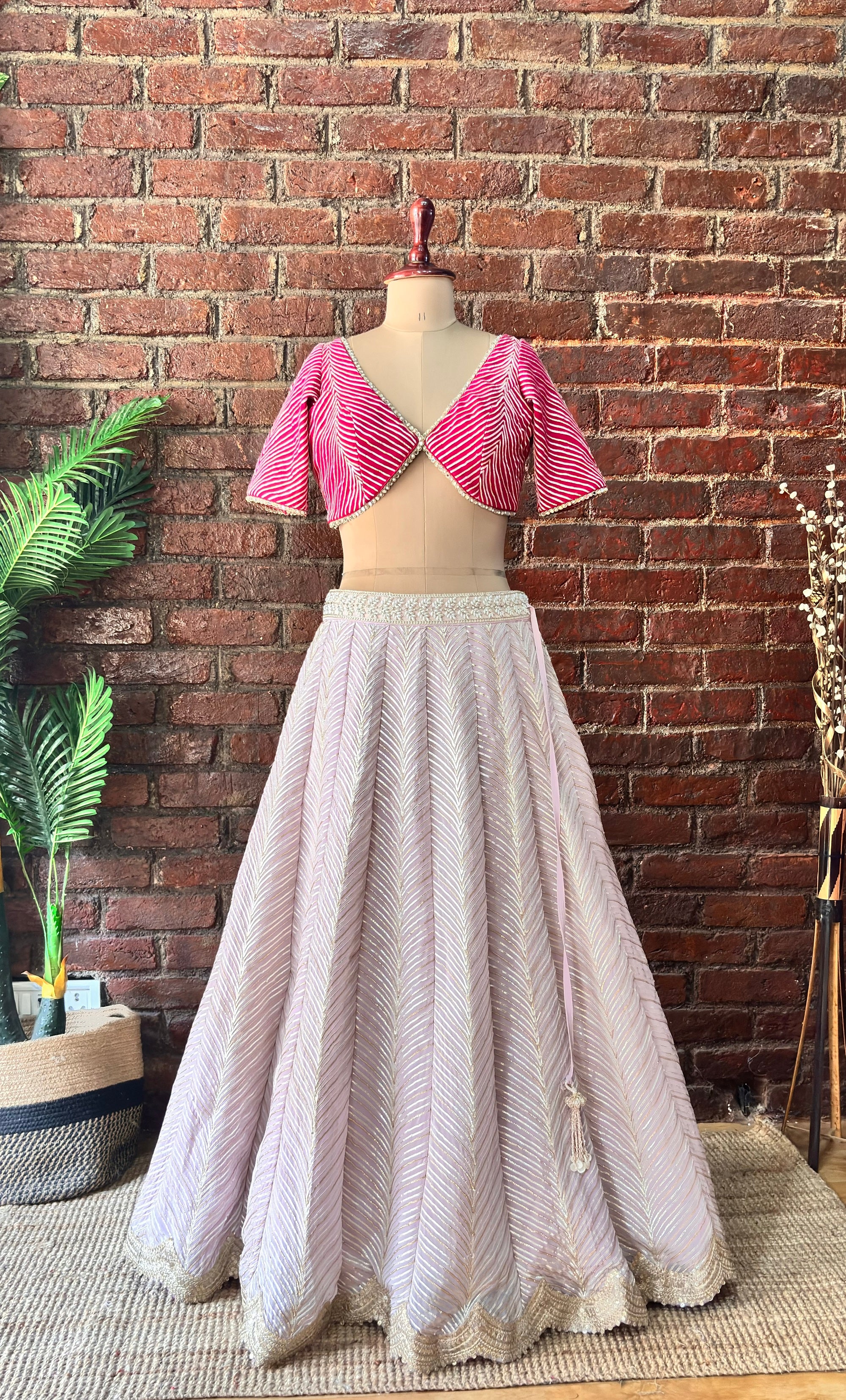 Mauve and Hot Pink Gotta work Lehenga - Hot Pink dresses
