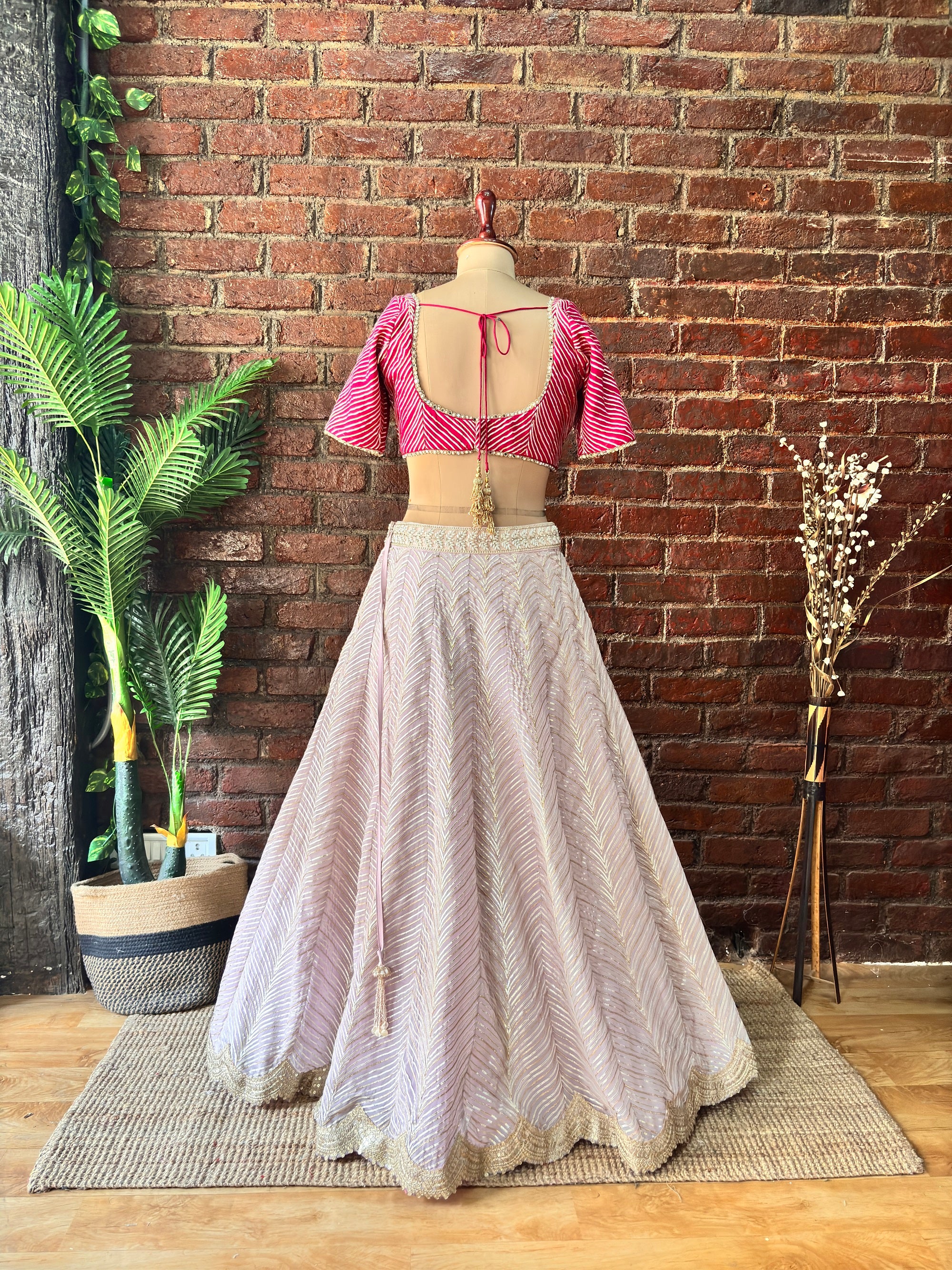 Mauve and Hot Pink Gotta work Lehenga - Ghagra choli