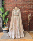 Beige Sequin work Corset and Lehenga - Beige lehenga