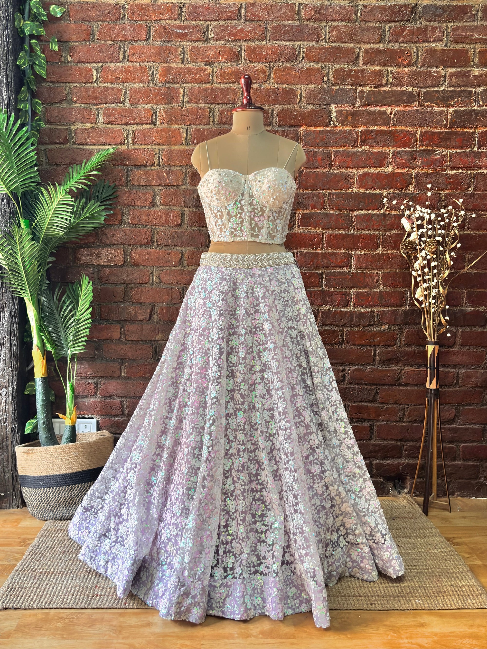 Ivory Corset and Lavender Sequin work Lehenga - corset and lehenga set
