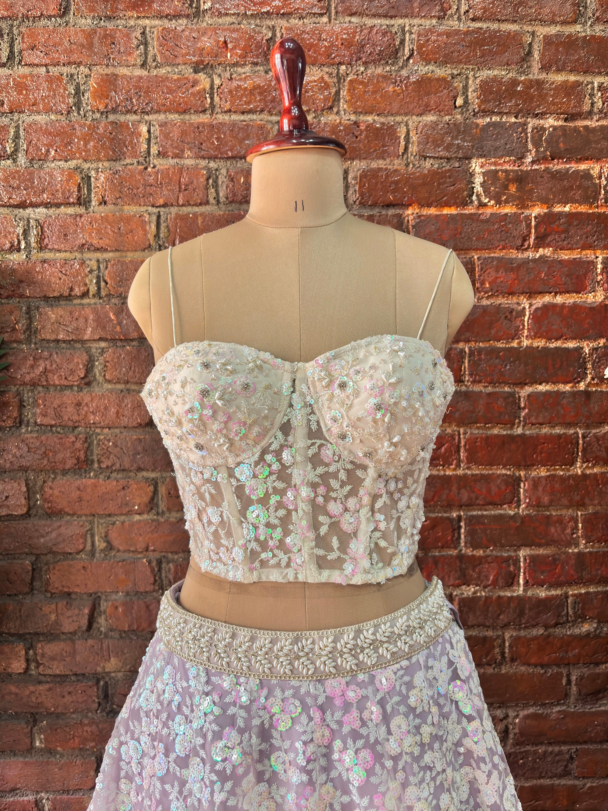 Ivory Corset and Lavender Sequin work Lehenga - Corset