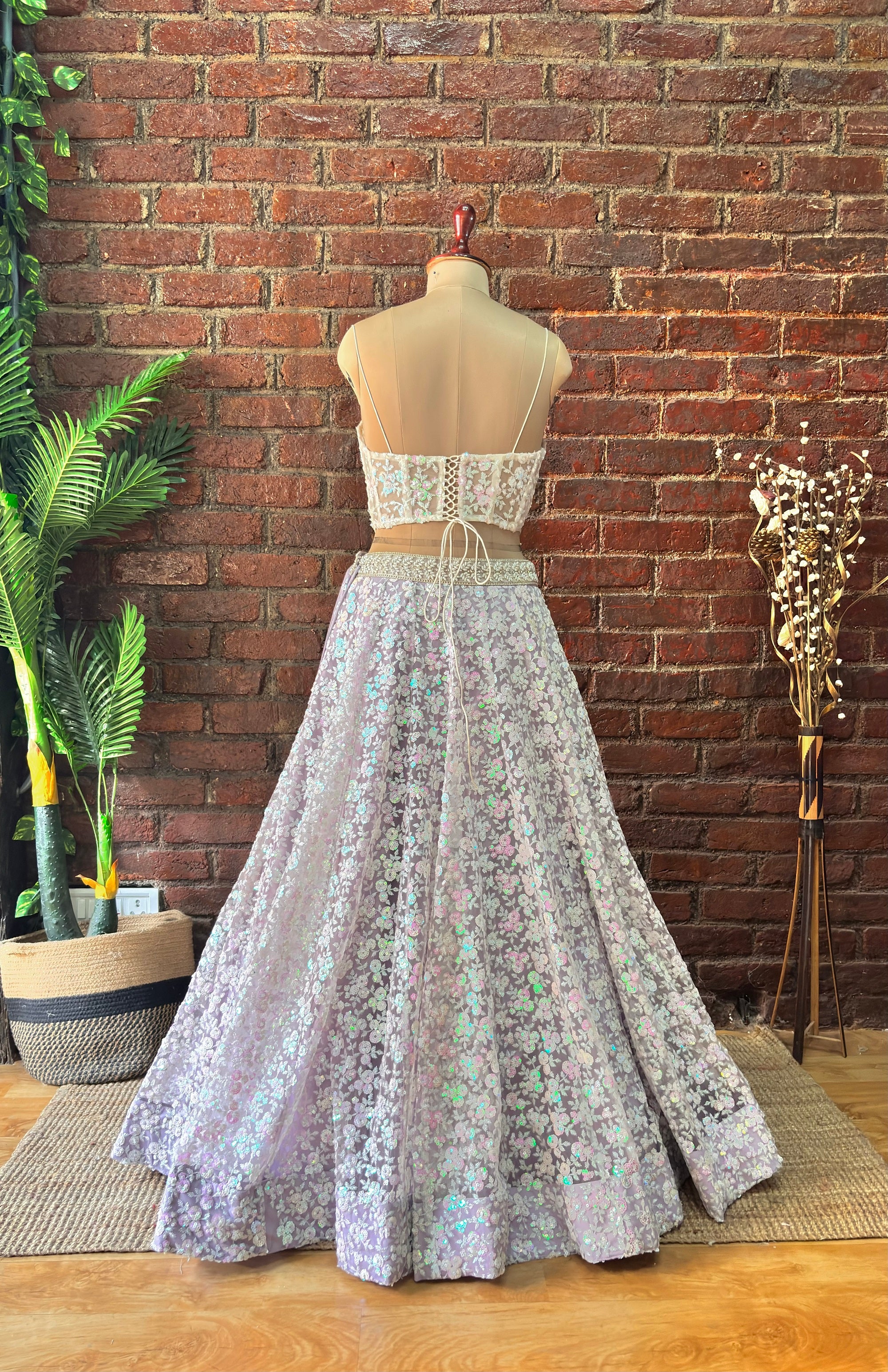 Ivory Corset and Lavender Sequin work Lehenga